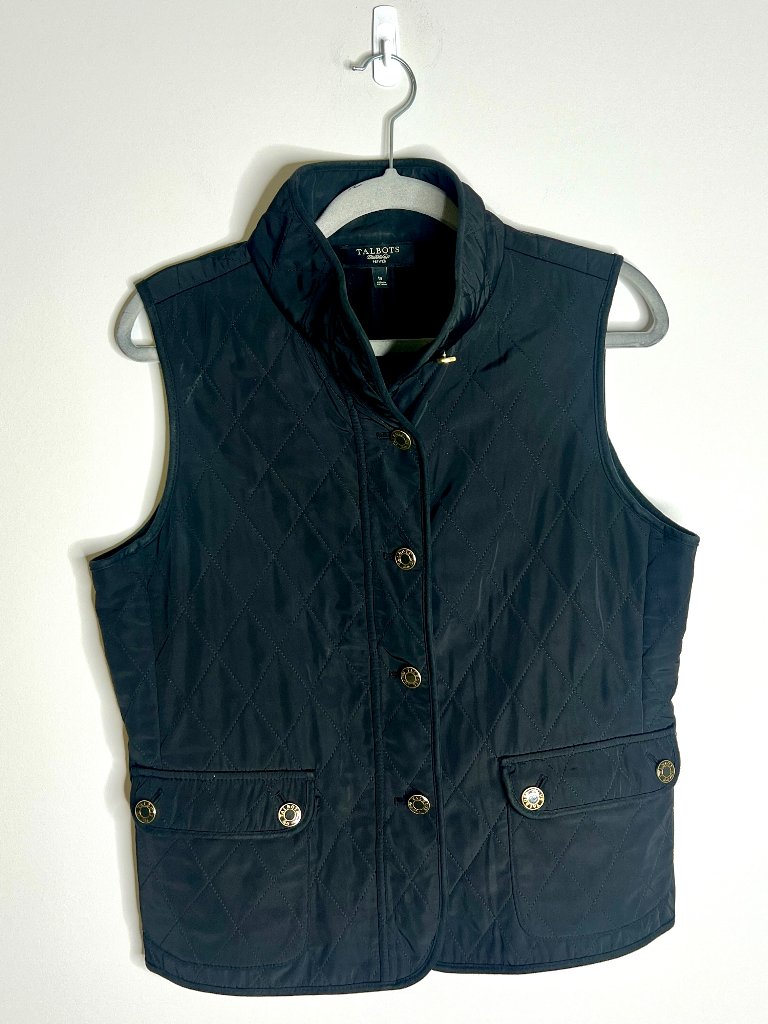 Talbots Black Diamond Quilted Puffer Barn Vest Preppy Old Money Equestrian Sz Mp